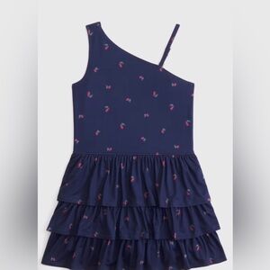 15/16 Abercrombie Ypb Navy One-Shoulder Tiered Dress with Cherry Print